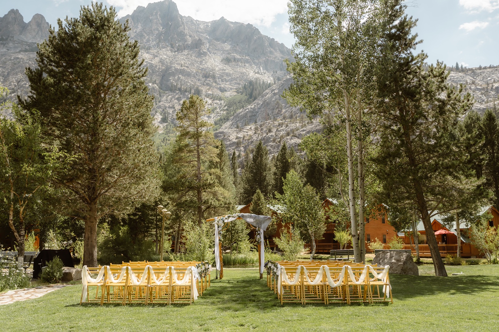Wedding ceremony decor at the outdoor Double Eagle Resort wedding