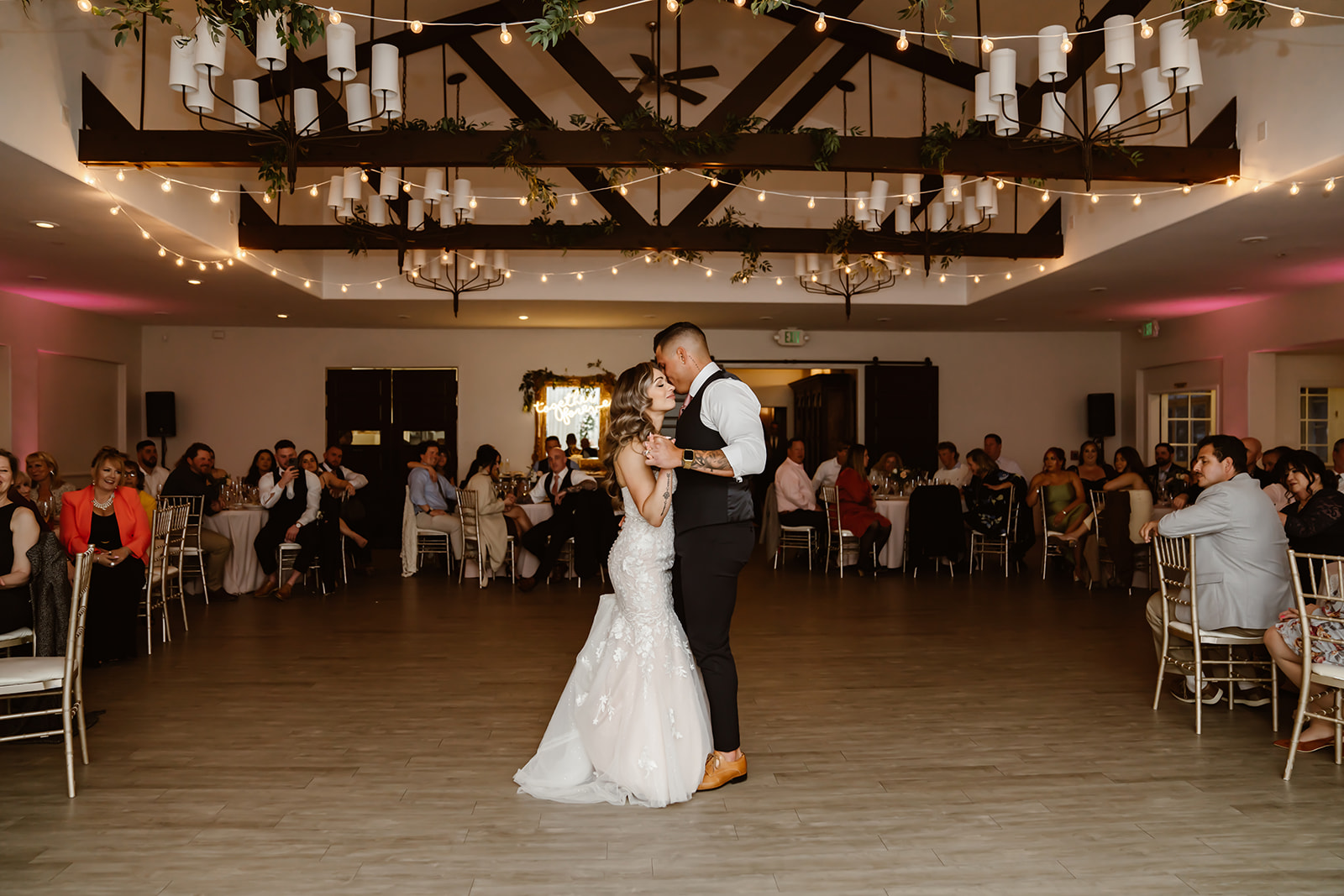 Bride and groom have first dance at their Sequoia Mansion wedding