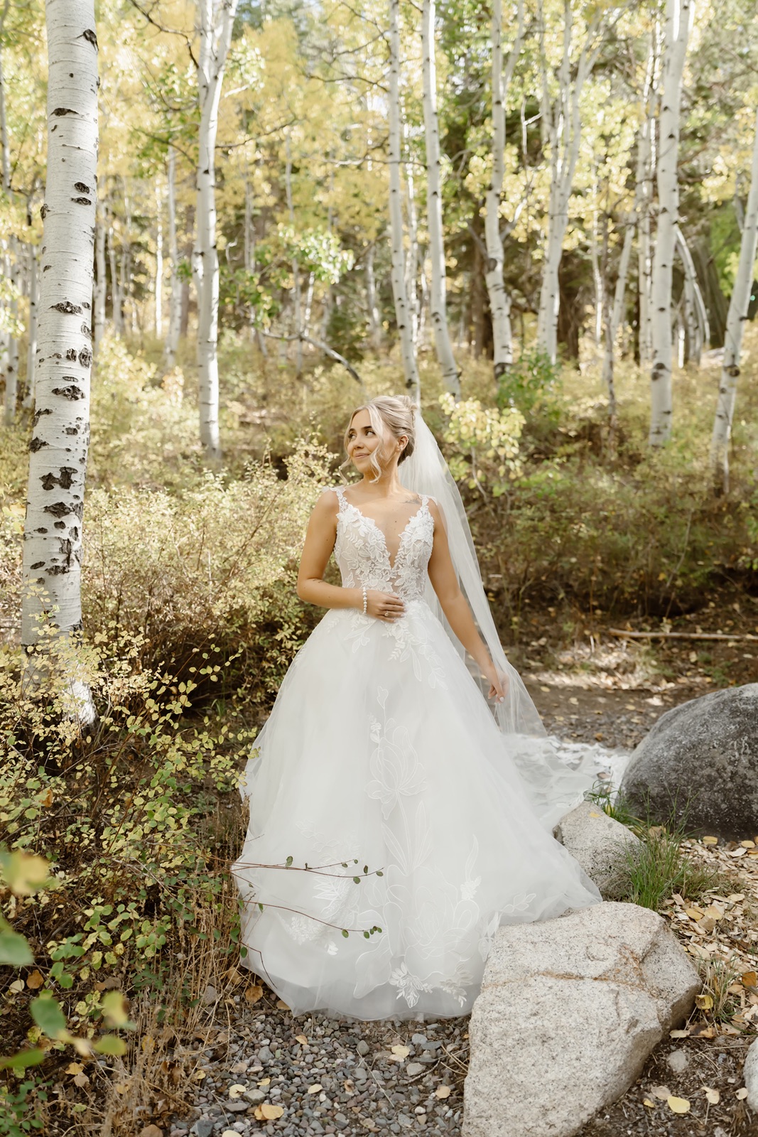 Bride in wedding dress at her Desolation Hotel wedding