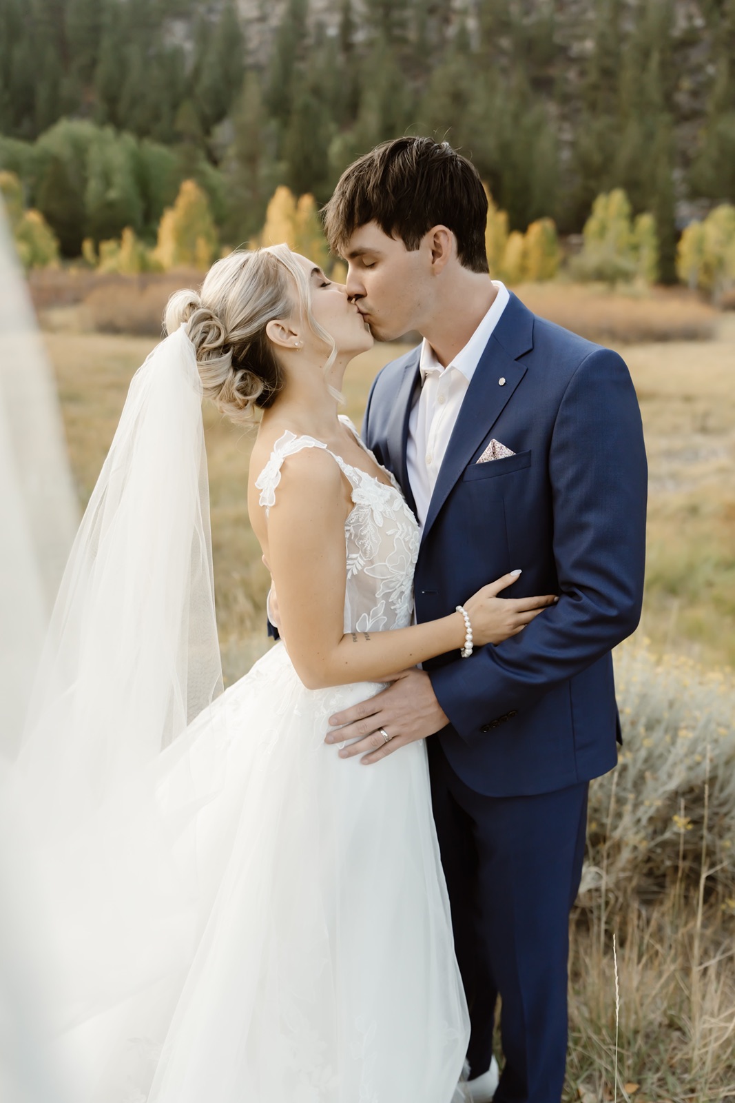 Bride and groom kiss at their Desolation Hotel wedding