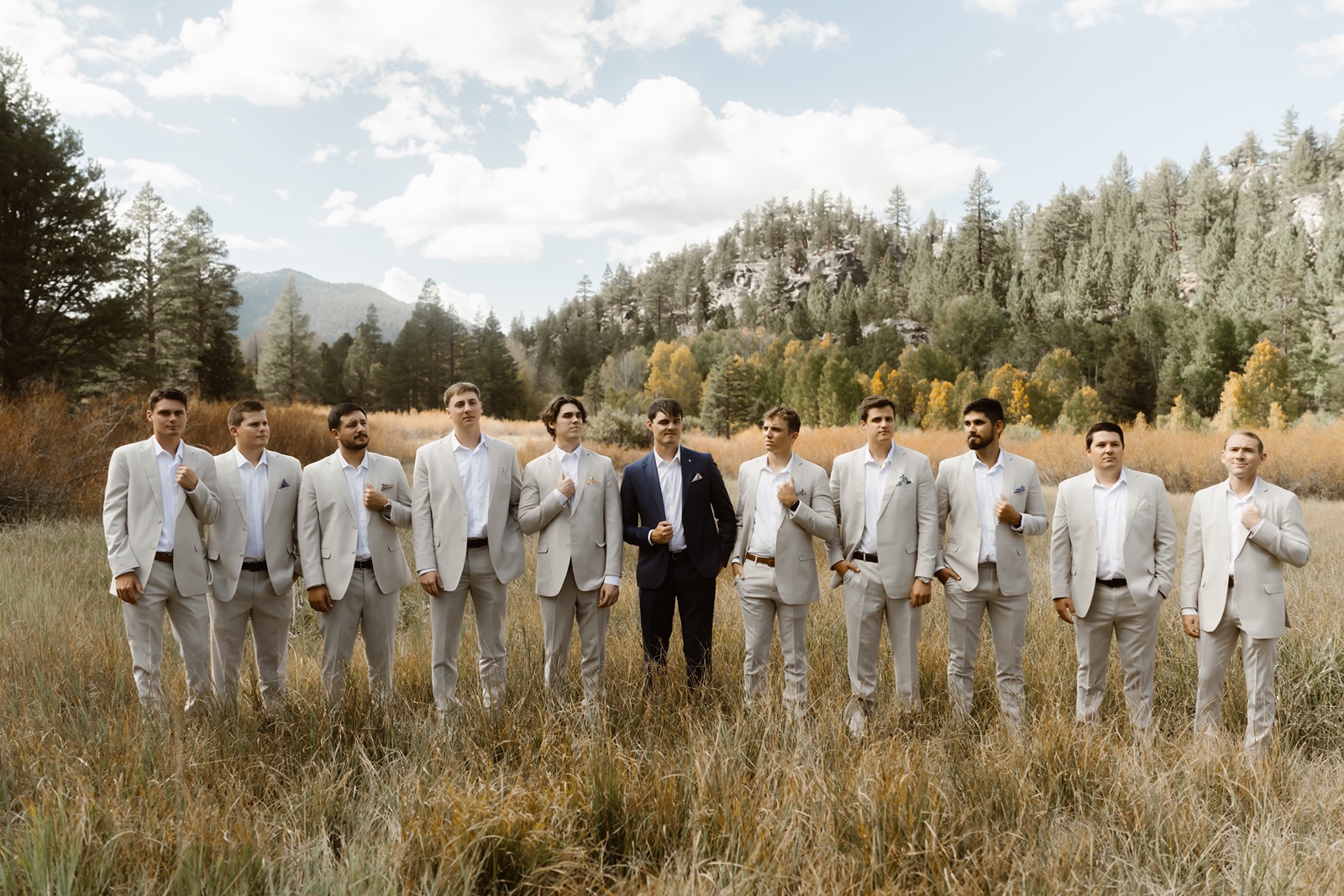Groom with his groomsmen at the Desolation Hotel in Hope Valley, CA