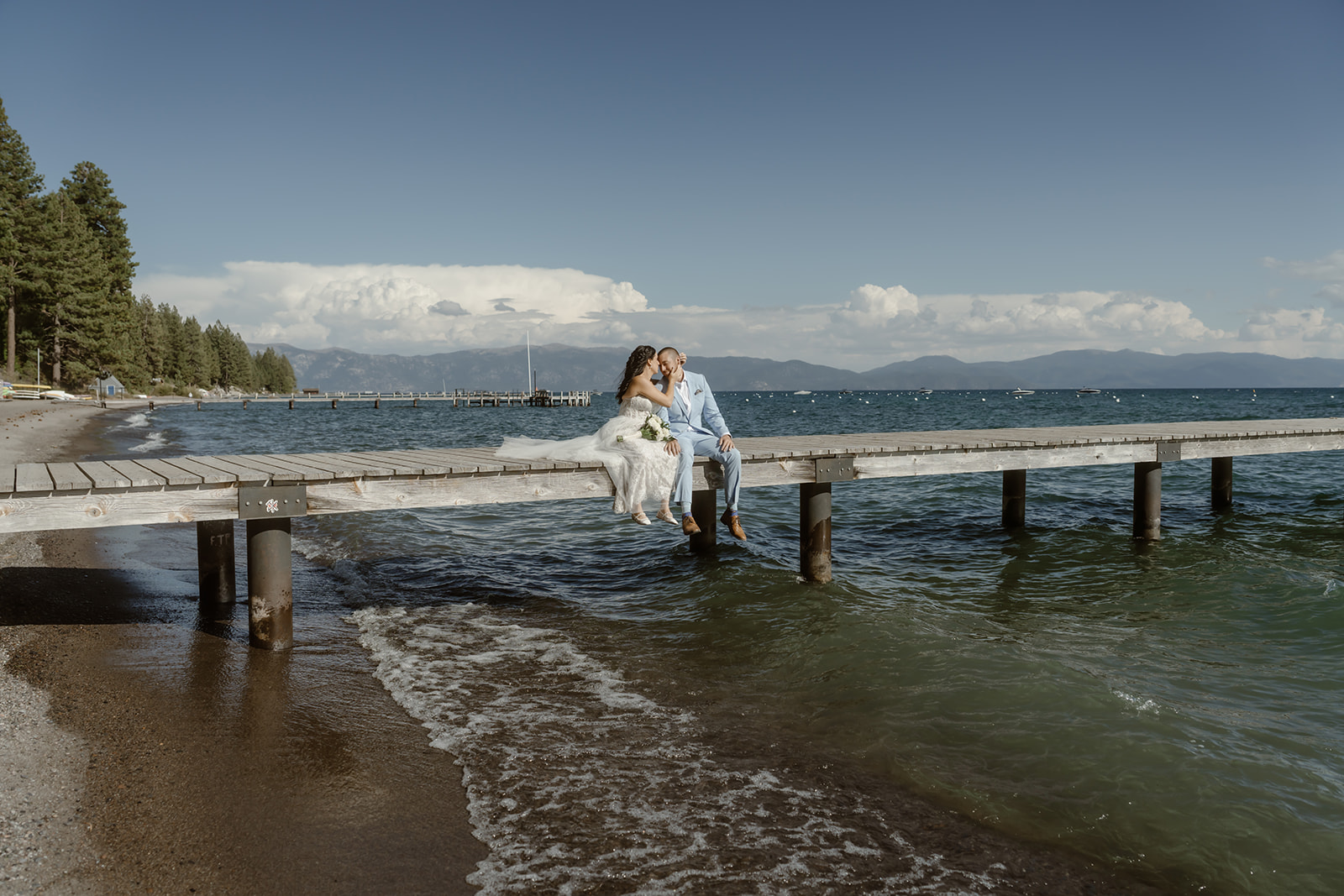 Bride and groom on the Skylandia pier