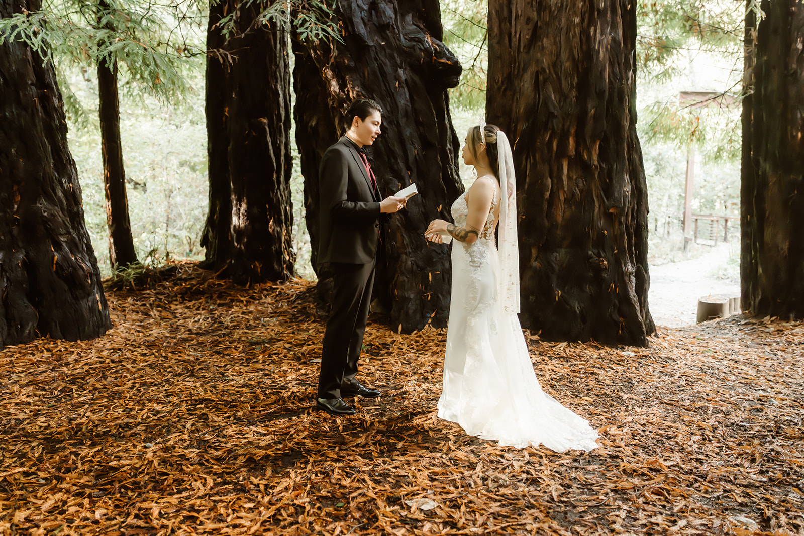 Bride and groom saying their vows at their Big Sur elopement