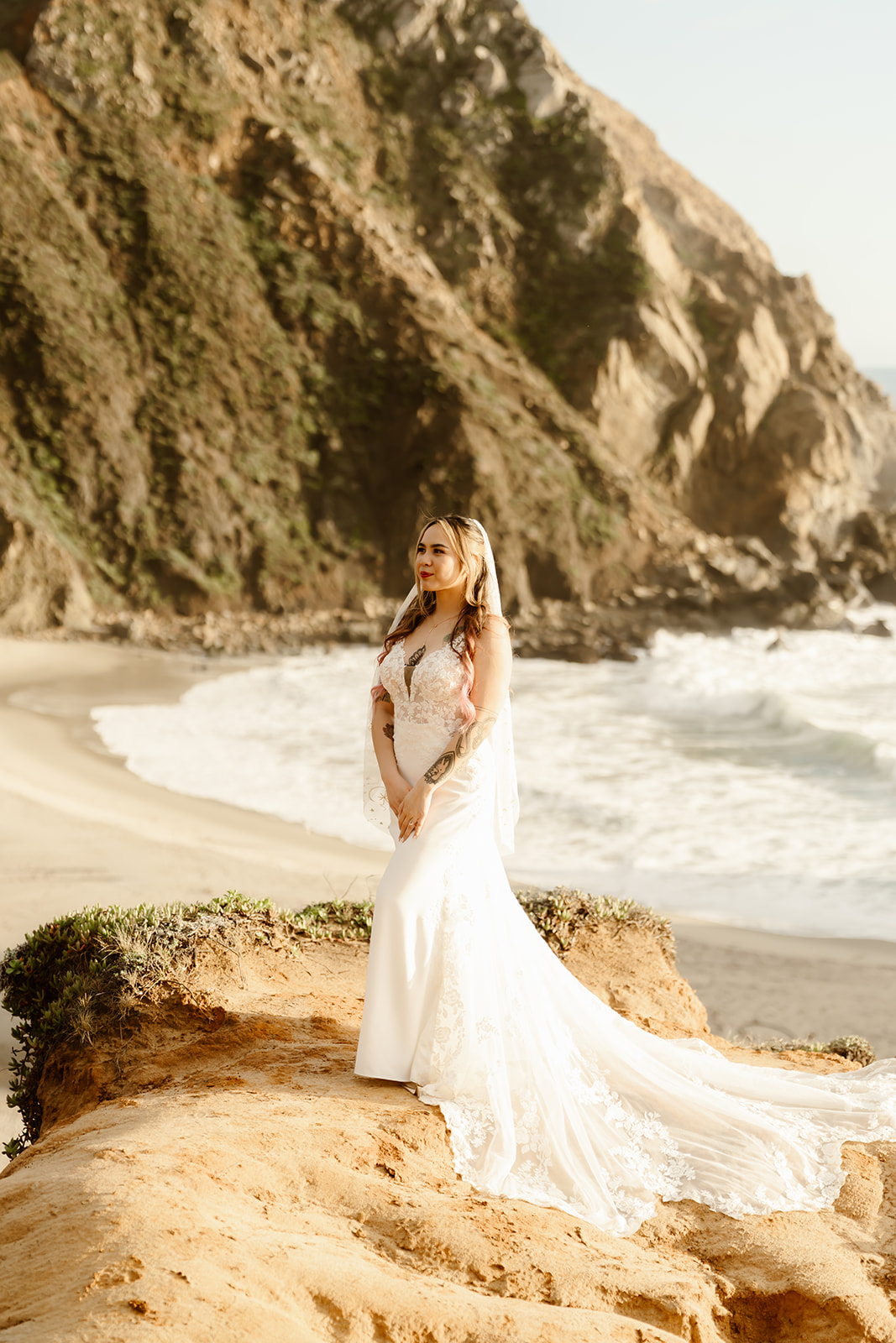 Bride on the beach at Big Sur elopement