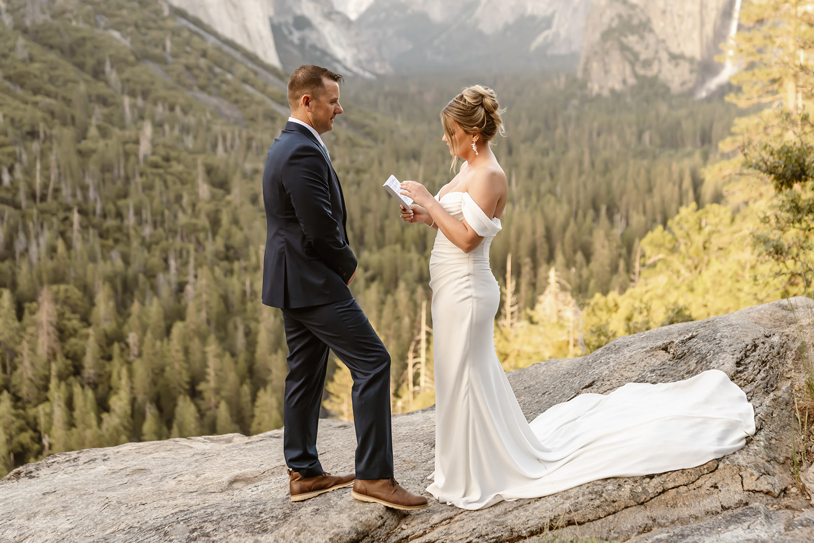 Bride and groom say vows at Yosemite elopement ceremony